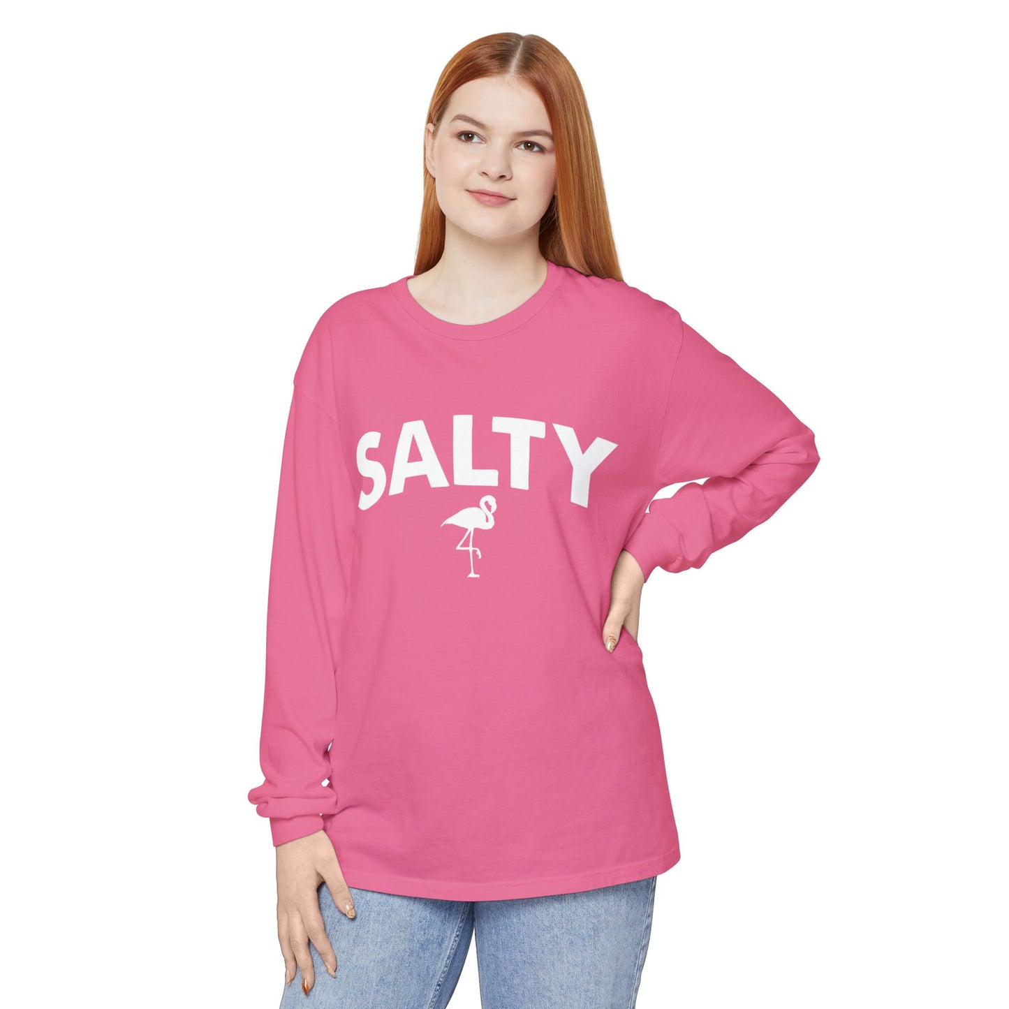 Salty Flamingo Long Sleeve Tee | Comfort Colors - Captain Woody's Shirts & Beach Club