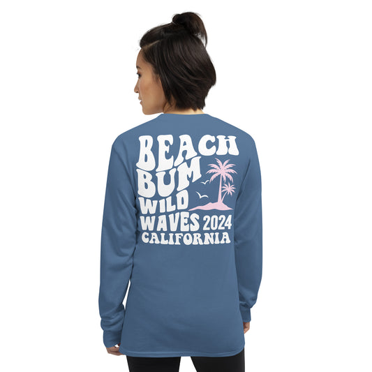 Beach Bum Wild Waves 2024 California Back print Long Sleeve