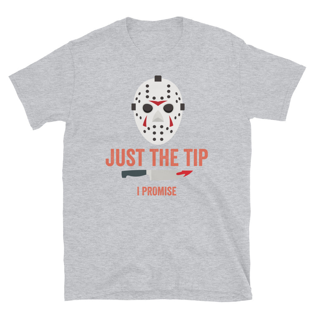 Halloween, "Just the Tip" Graphic Tee with Murderous Knife Design, Perfect for Scary Halloween Party Costume