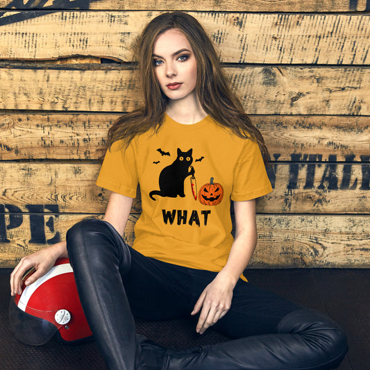 Murderous Cat Halloween shirt, edgy graphic design featuring bloody knife, perfect for spooky events, unique gift for cat lovers