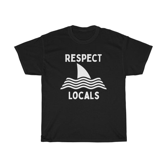 Respect Locals Shark Fin Unisex Short Sleeve Surf T-Shirt - Captain Woody's Beach Club