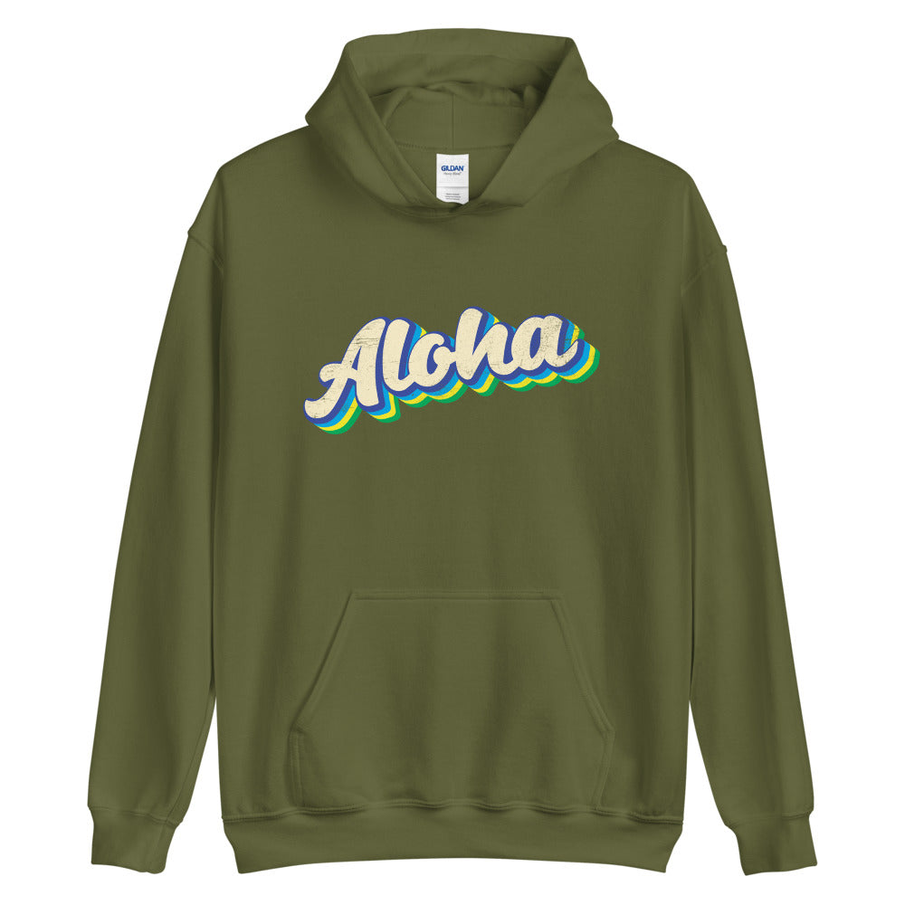 Aloha Hoodie, Hawaiian Sweatshirt, Retro Colorful Aloha Hoodie