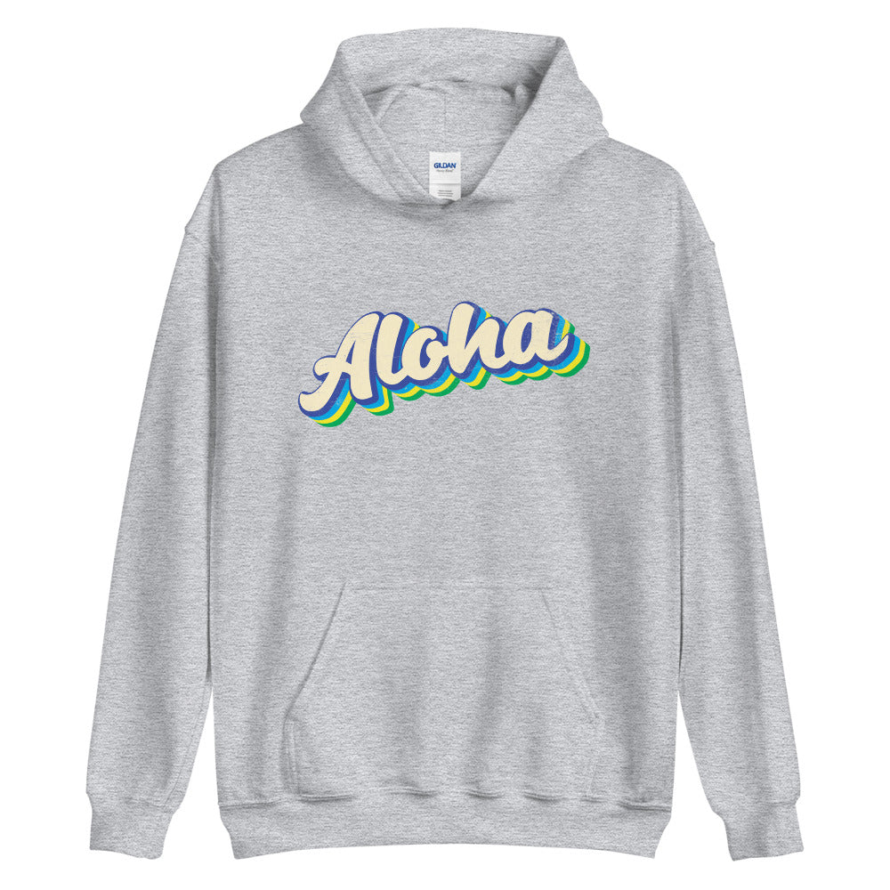 Aloha Hoodie, Hawaiian Sweatshirt, Retro Colorful Aloha Hoodie