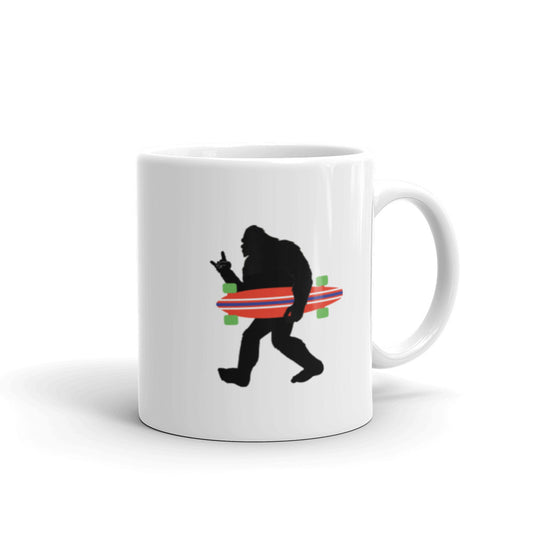 Bigfoot Carrying Longboard Mug, Humorous Coffee Mug for Daily Use, Ideal Gift for Skaters and Bigfoot Fans