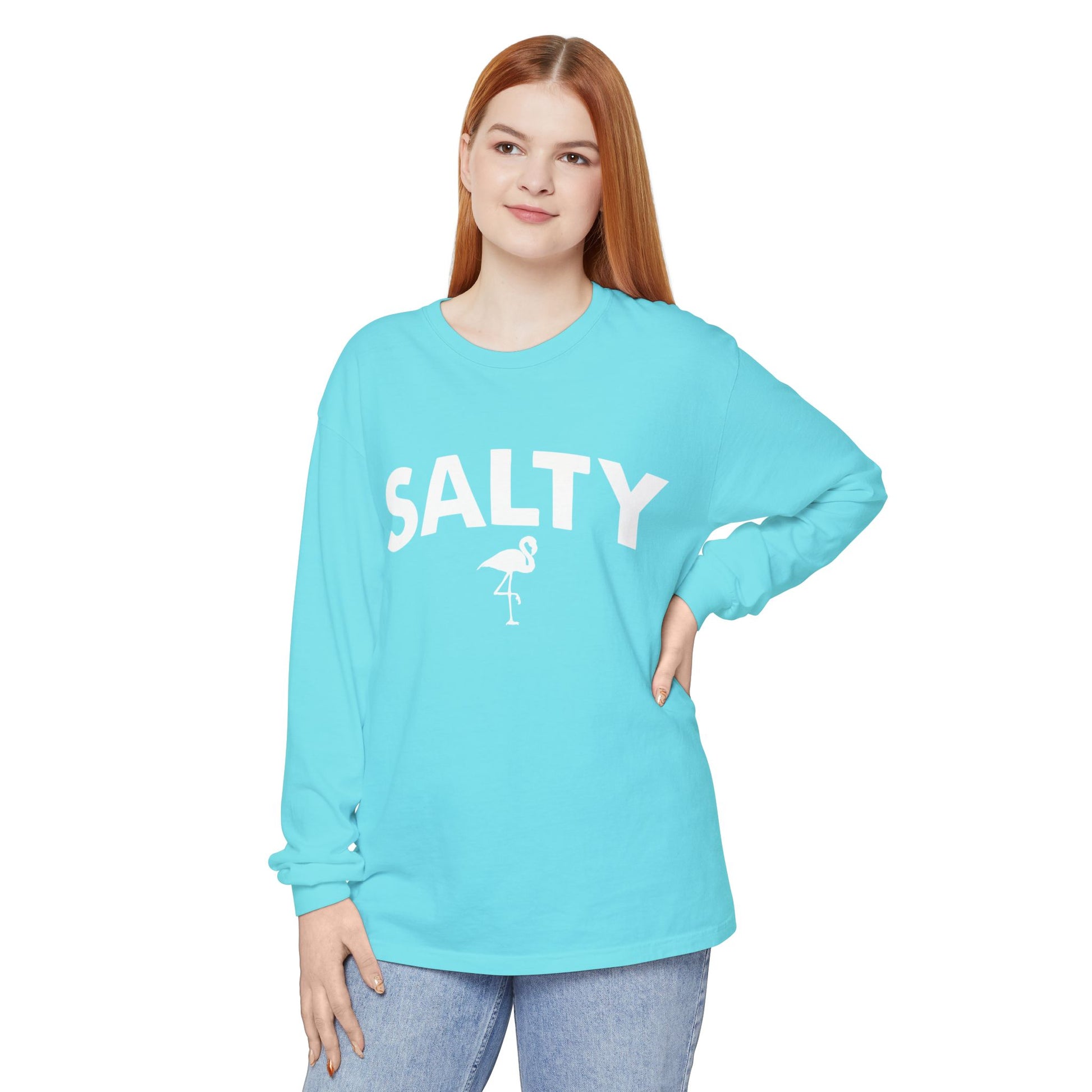 Salty Flamingo Long Sleeve Tee | Comfort Colors - Captain Woody's Shirts & Beach Club
