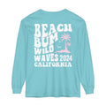 Beach Bum Wild Waves California 2024 Comfort Colors Long Sleeve - Captain Woody's Shirts & Beach Club