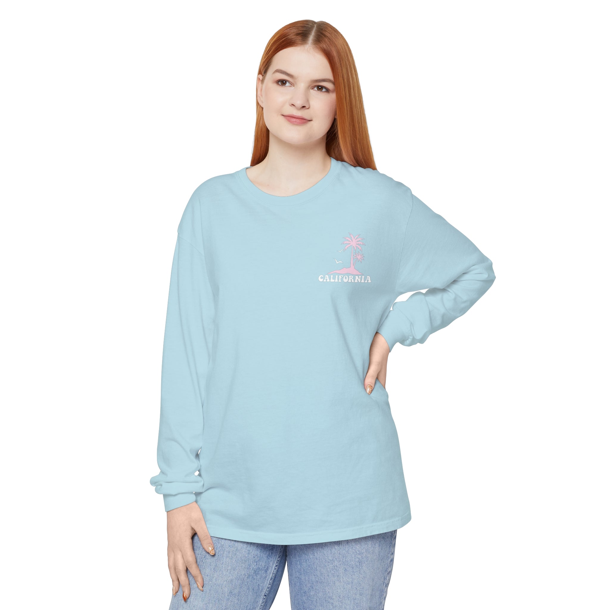 Beach Bum Wild Waves California 2024 Comfort Colors Long Sleeve - Captain Woody's Shirts & Beach Club