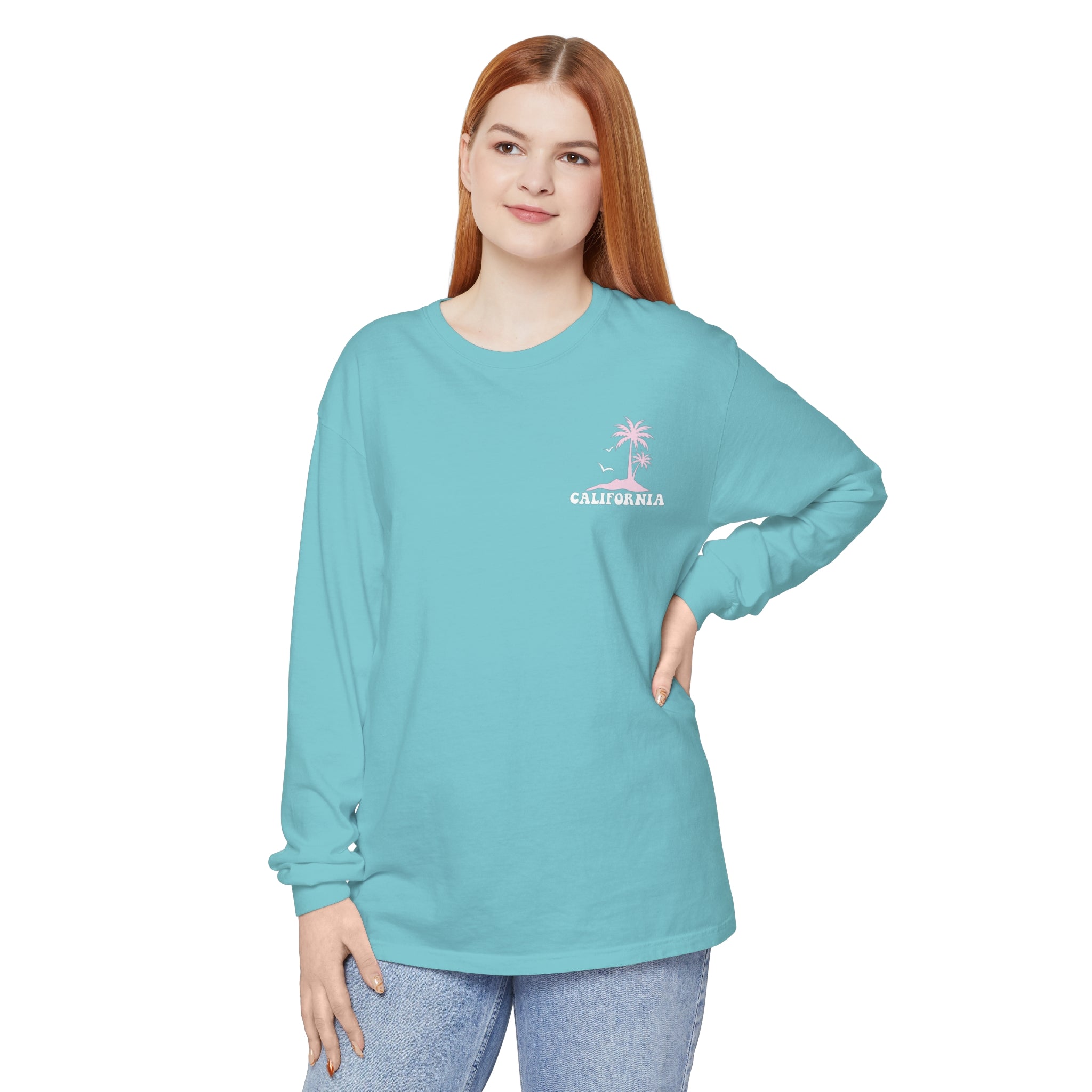 Beach Bum Wild Waves California 2024 Comfort Colors Long Sleeve - Captain Woody's Shirts & Beach Club