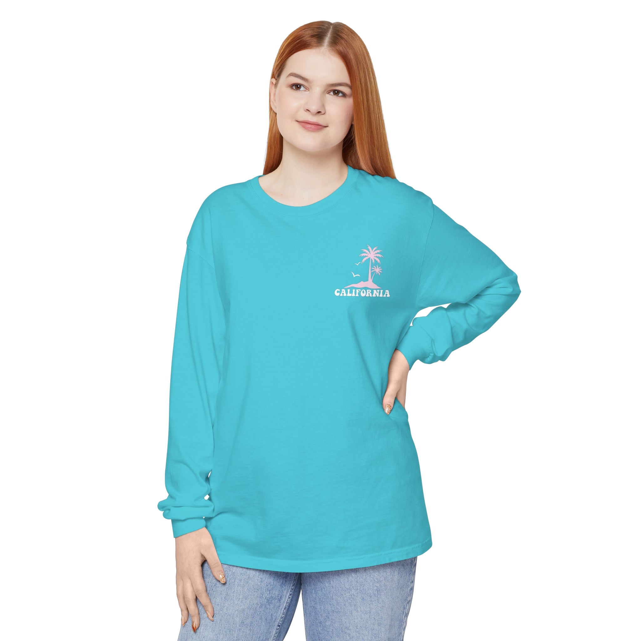 Beach Bum Wild Waves California 2024 Comfort Colors Long Sleeve - Captain Woody's Shirts & Beach Club