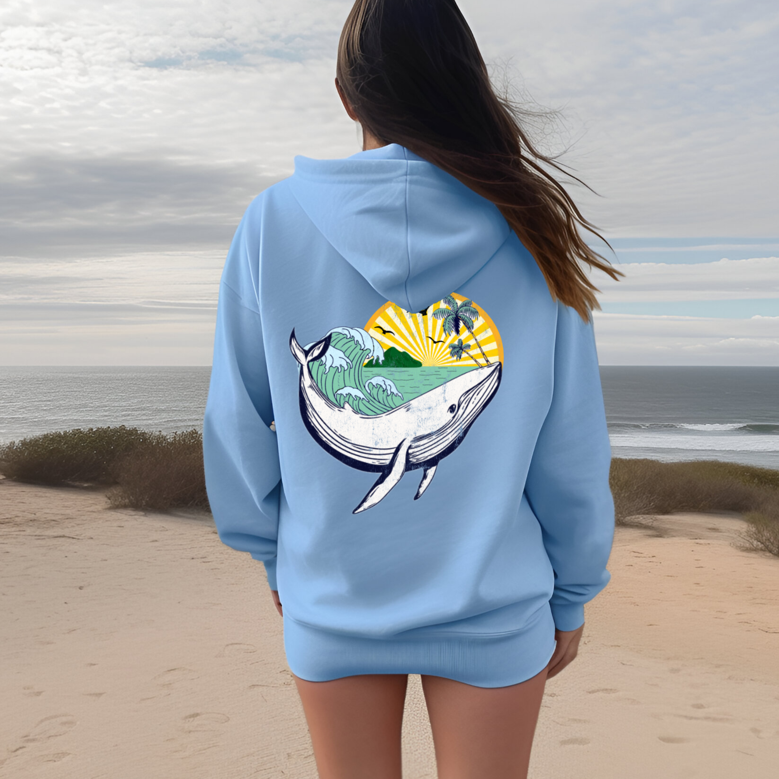 Whale Sea Life Hoodie / Back and Front Print - Captain Woody's Shirts & Beach Club