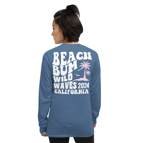 Beach Bum Wild Waves 2024 California Back print Long Sleeve - Captain Woody's Shirts & Beach Club