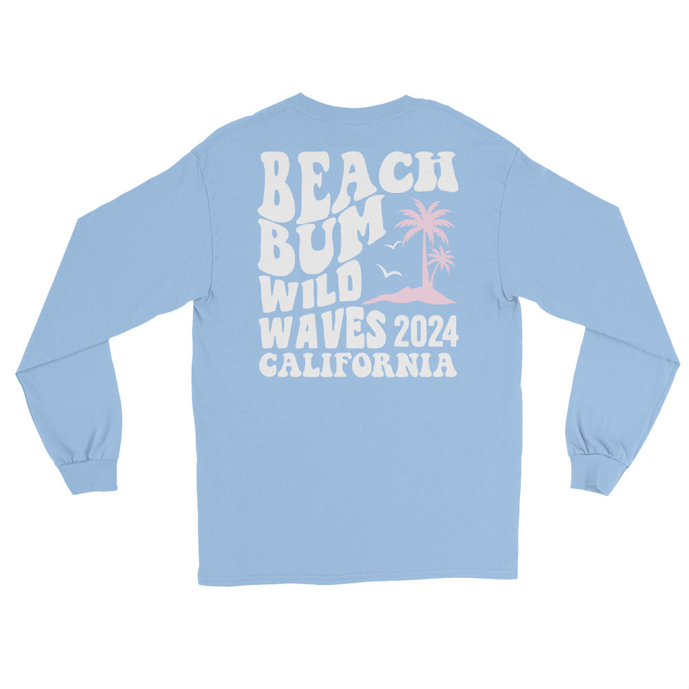 Beach Bum Wild Waves 2024 California Back print Long Sleeve - Captain Woody's Shirts & Beach Club