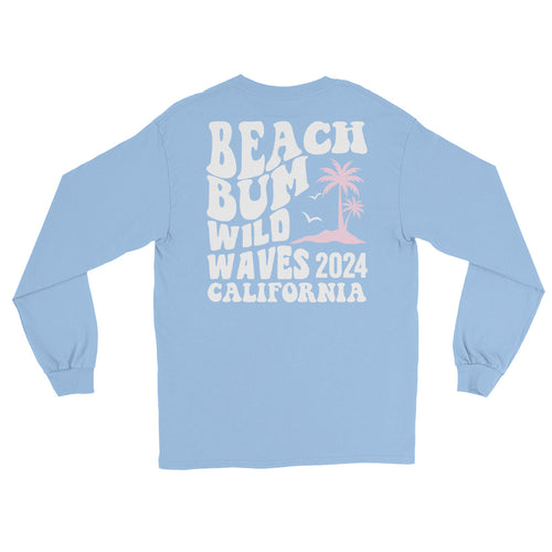 Beach Bum Wild Waves 2024 California Back print Long Sleeve - Captain Woody's Shirts & Beach Club