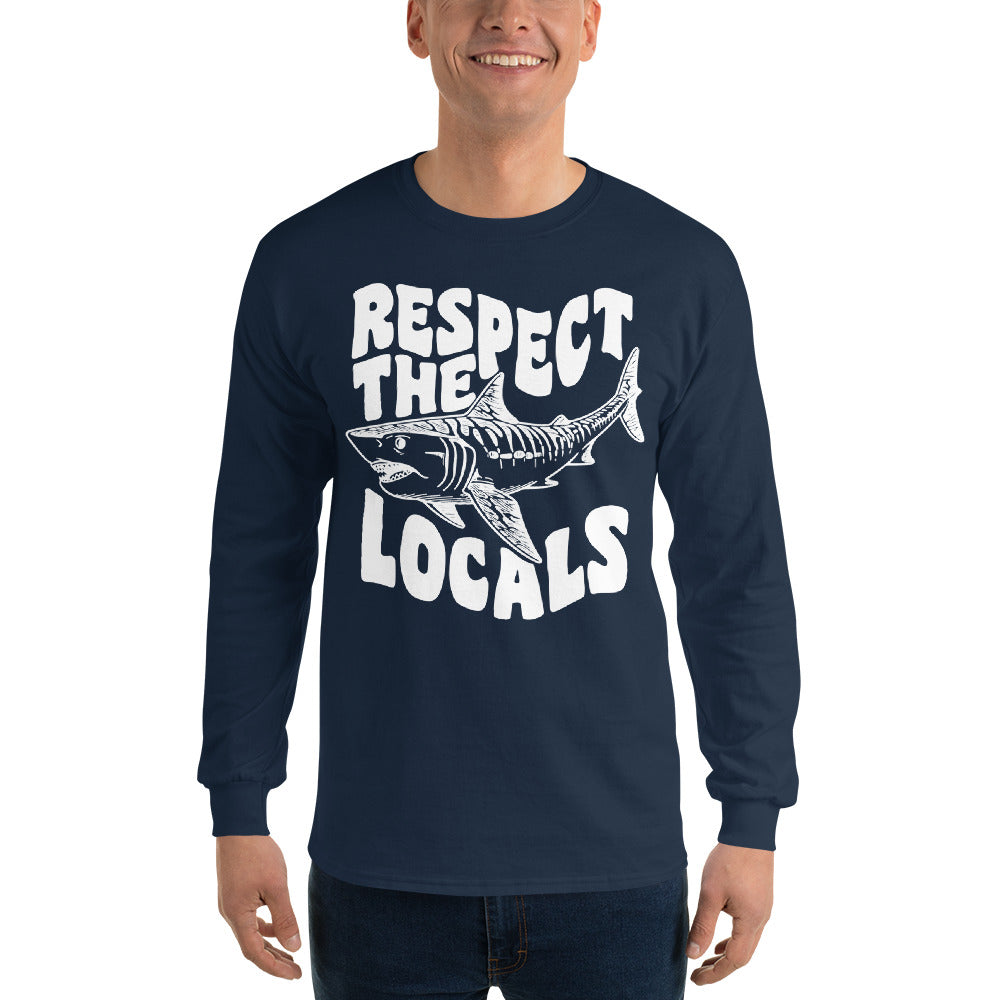 Respect the Locals Shark  Long Sleeve Shirt - Captain Woody's Shirts & Beach Club