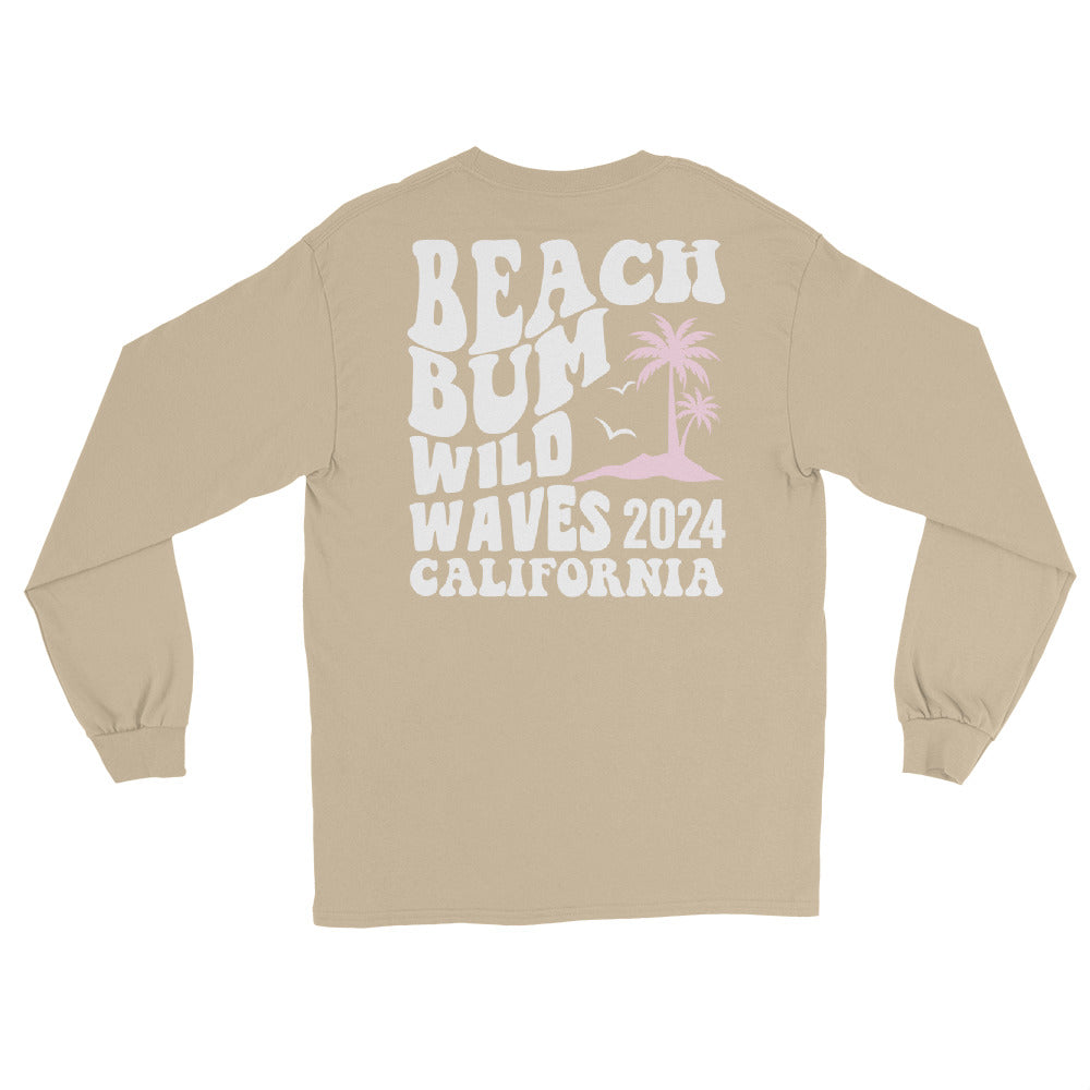Beach Bum Wild Waves 2024 California Back print Long Sleeve - Captain Woody's Shirts & Beach Club