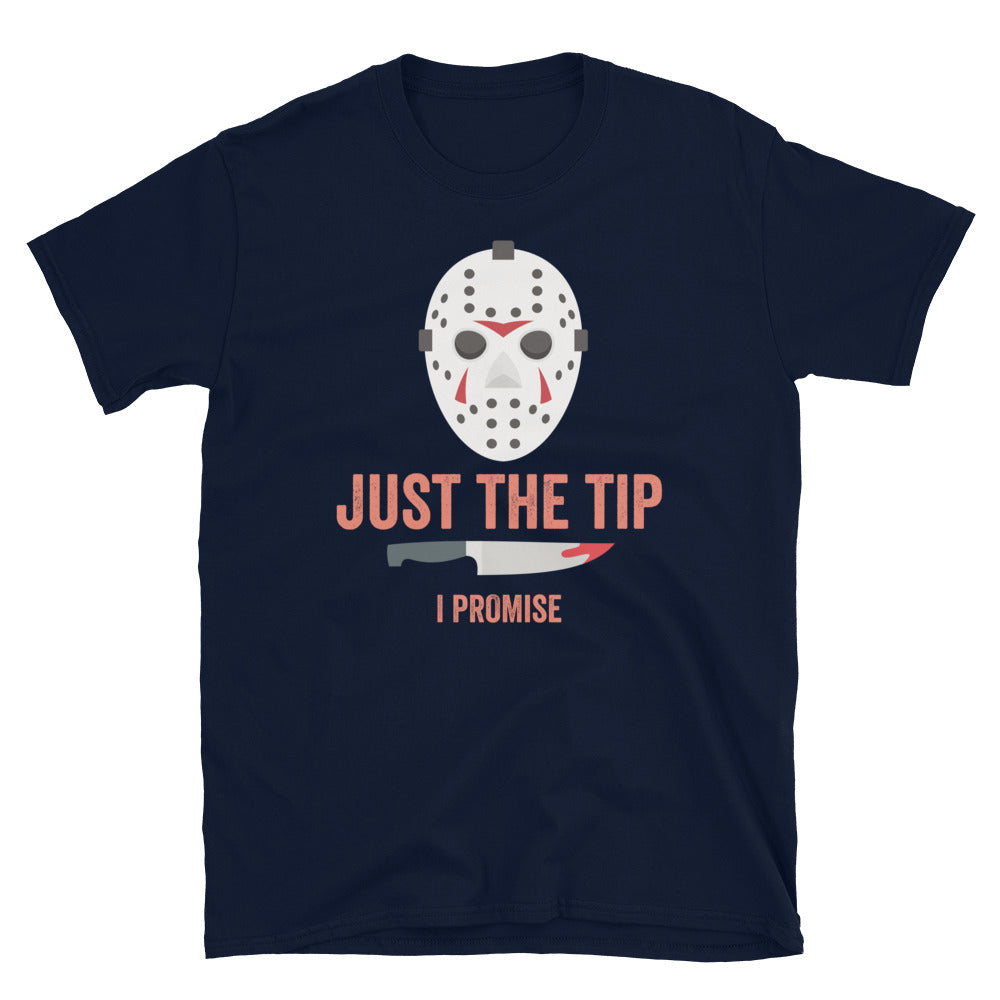 Halloween, "Just the Tip" Graphic Tee with Murderous Knife Design, Perfect for Scary Halloween Party Costume - Captain Woody's Shirts & Beach Club