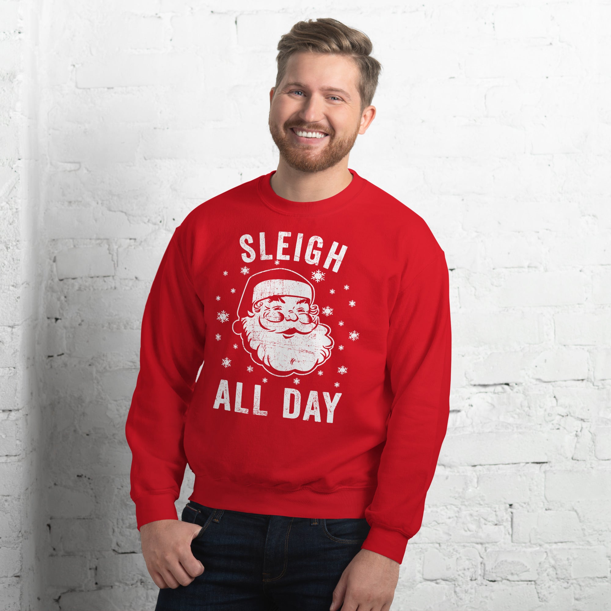 Santa Claus Sleigh All Day Sweatshirt, Cozy Christmas Pullover for Holiday Wear, Perfect Gift for Winter Festivities Unisex Sweatshirt - Captain Woody's Shirts & Beach Club