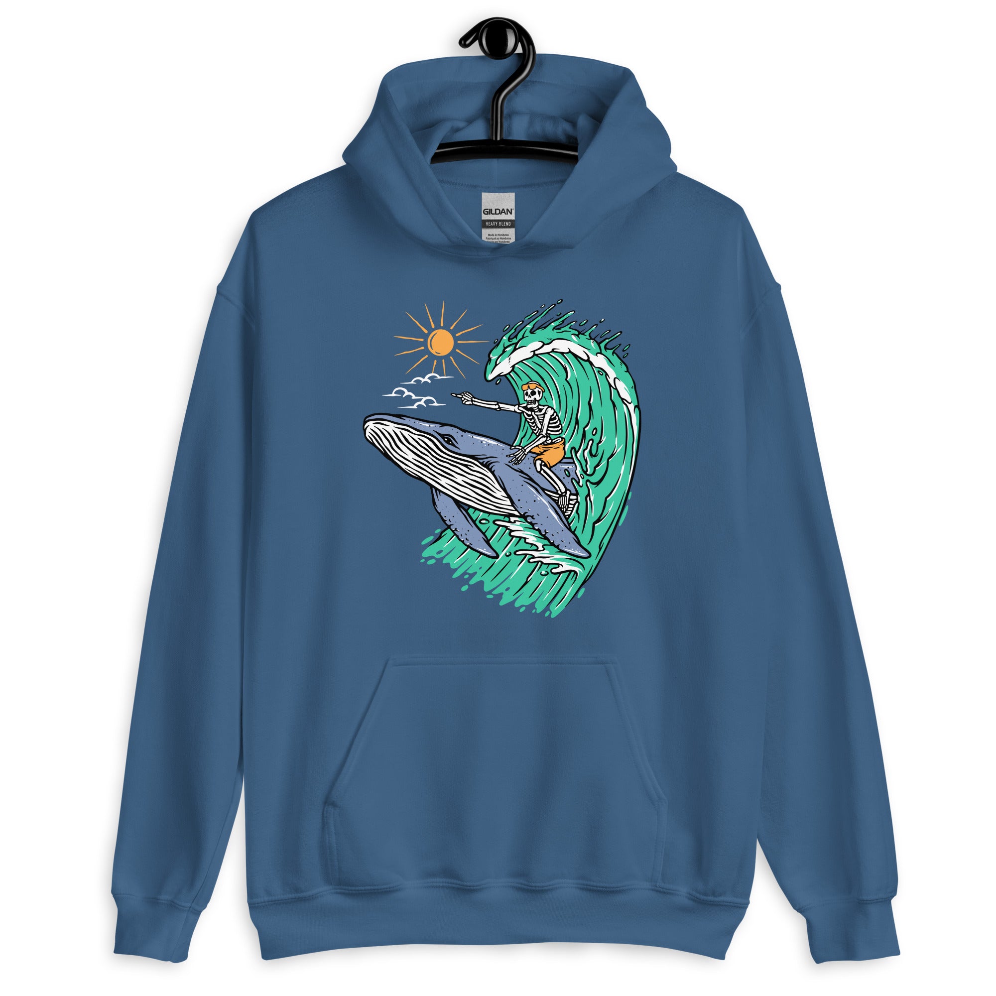 Whale Races, Skeleton Surf Riding a Whale Unisex Hoodie - Captain Woody's Shirts & Beach Club