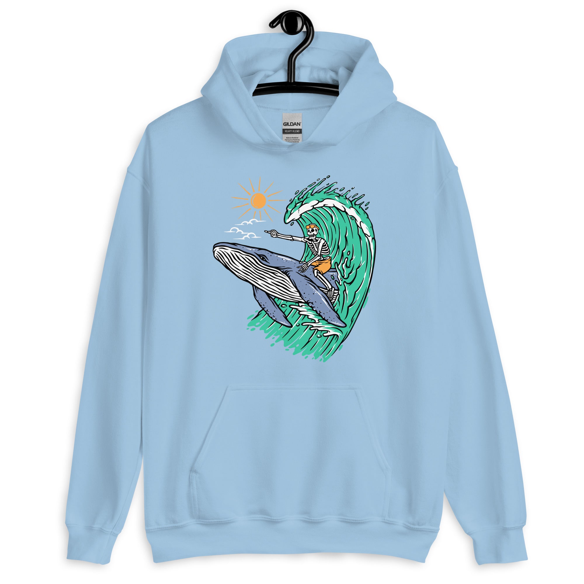 Whale Races, Skeleton Surf Riding a Whale Unisex Hoodie - Captain Woody's Shirts & Beach Club