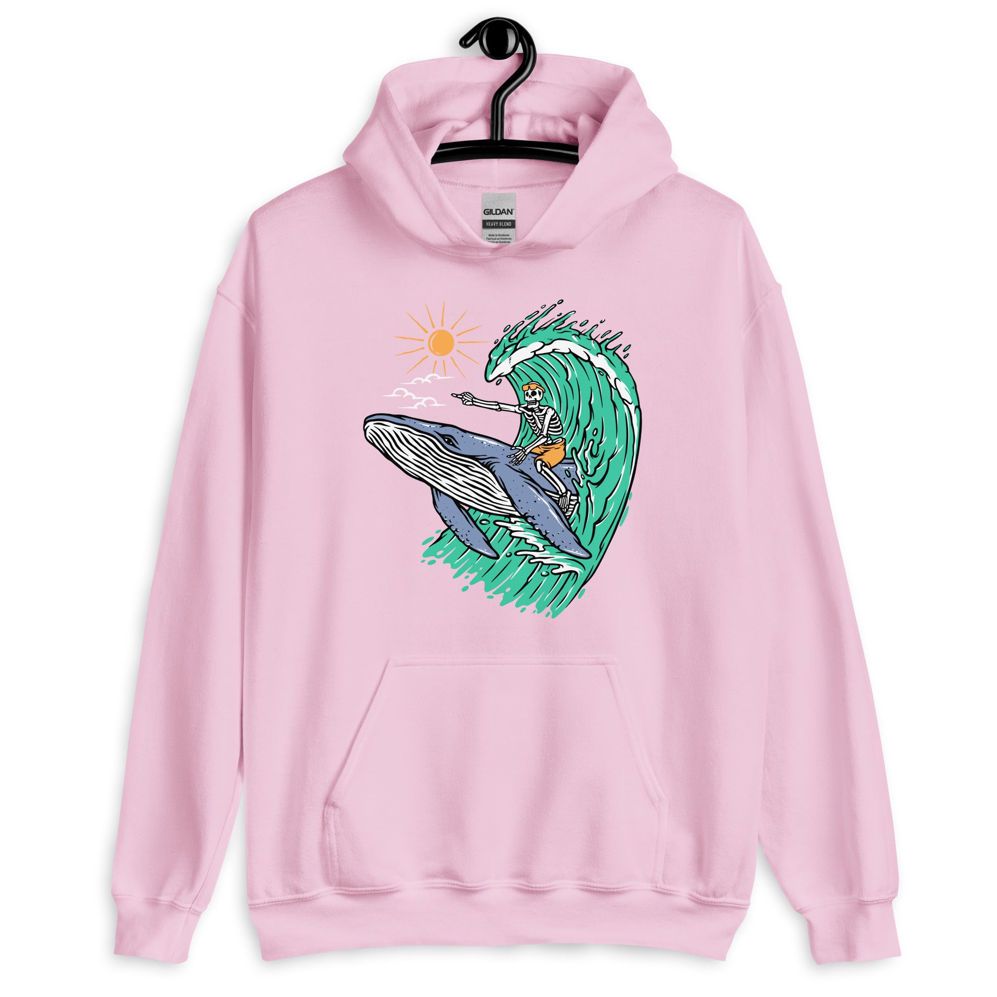 Whale Races, Skeleton Surf Riding a Whale Unisex Hoodie - Captain Woody's Shirts & Beach Club