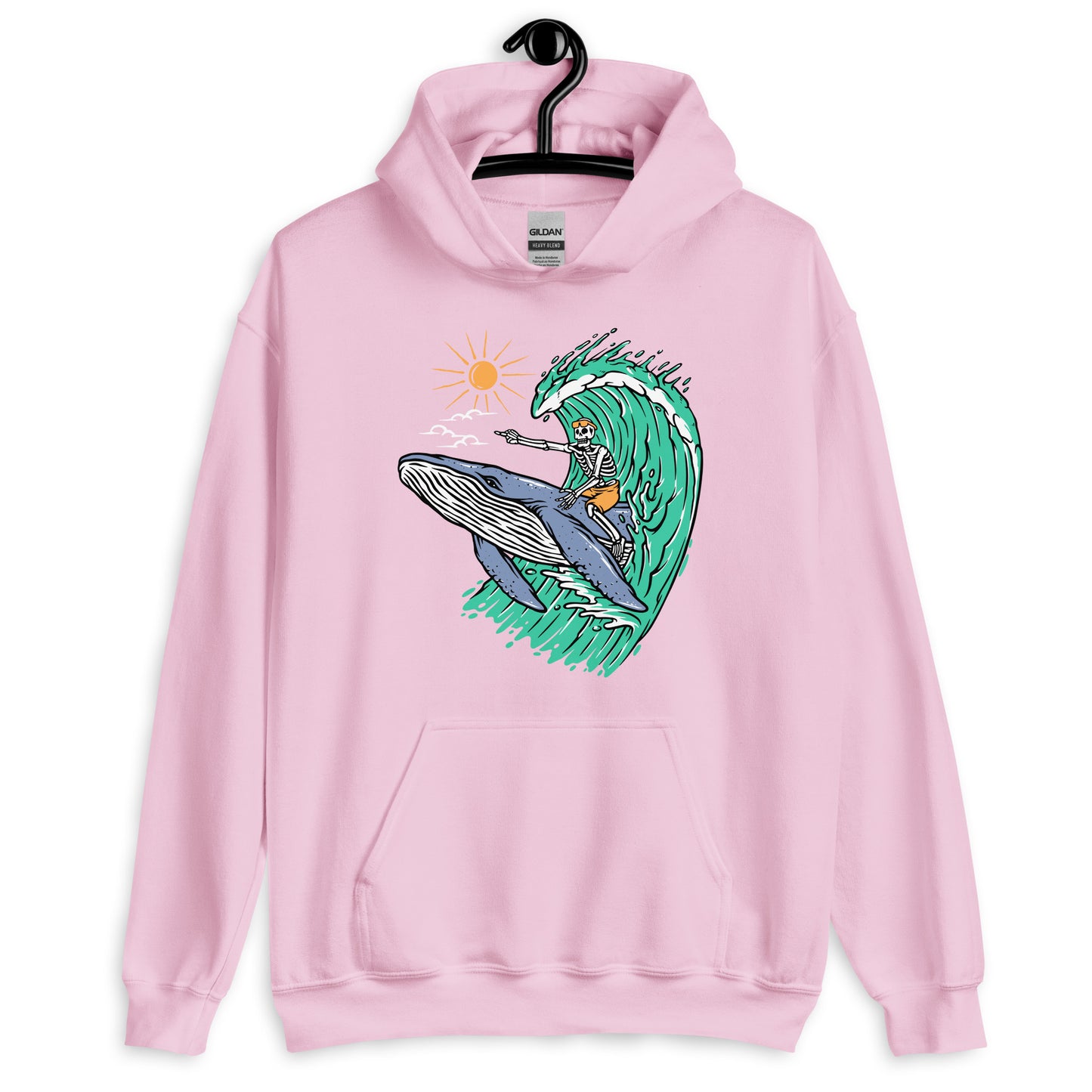 Whale Races, Skeleton Surf Riding a Whale Unisex Hoodie