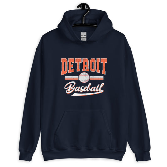 Vintage Detroit Baseball Hoodie, Distressed Team Apparel for Game Day, Perfect Sports Gift for Fans and Dads Unisex Hoodie