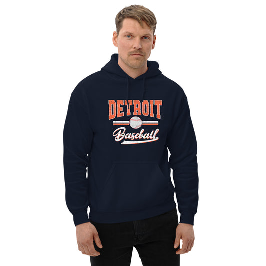 Vintage Detroit Baseball Hoodie, Distressed Team Apparel for Game Day, Perfect Sports Gift for Fans and Dads Unisex Hoodie