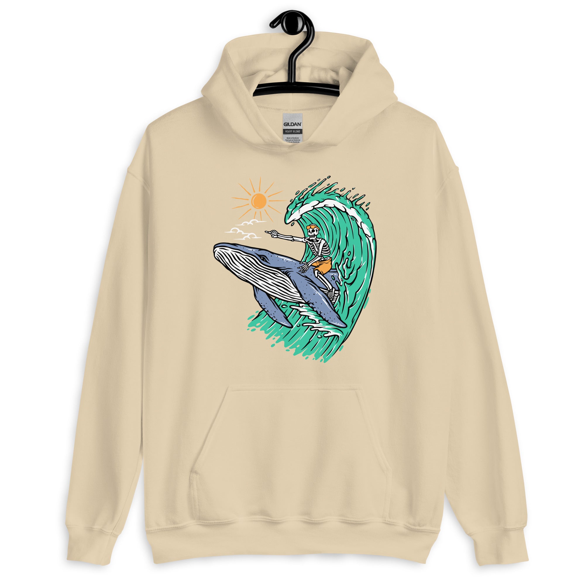 Whale Races, Skeleton Surf Riding a Whale Unisex Hoodie - Captain Woody's Shirts & Beach Club