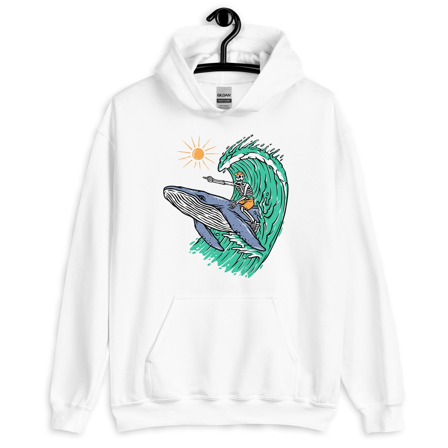 Whale Races, Skeleton Surf Riding a Whale Unisex Hoodie