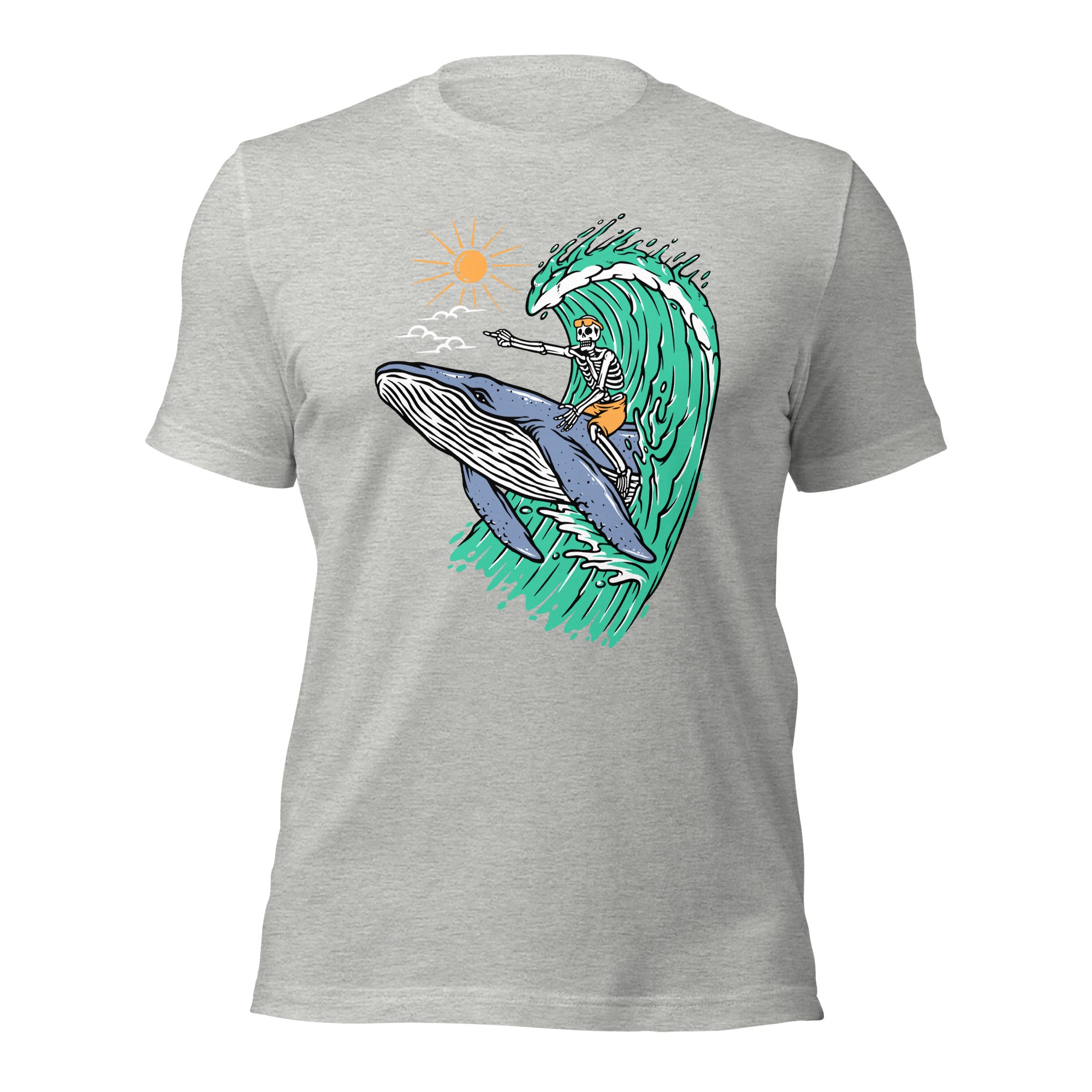 Whale Races, Skeleton Surf Riding a Whale Unisex Hoodie Unisex t-shirt - Captain Woody's Shirts & Beach Club
