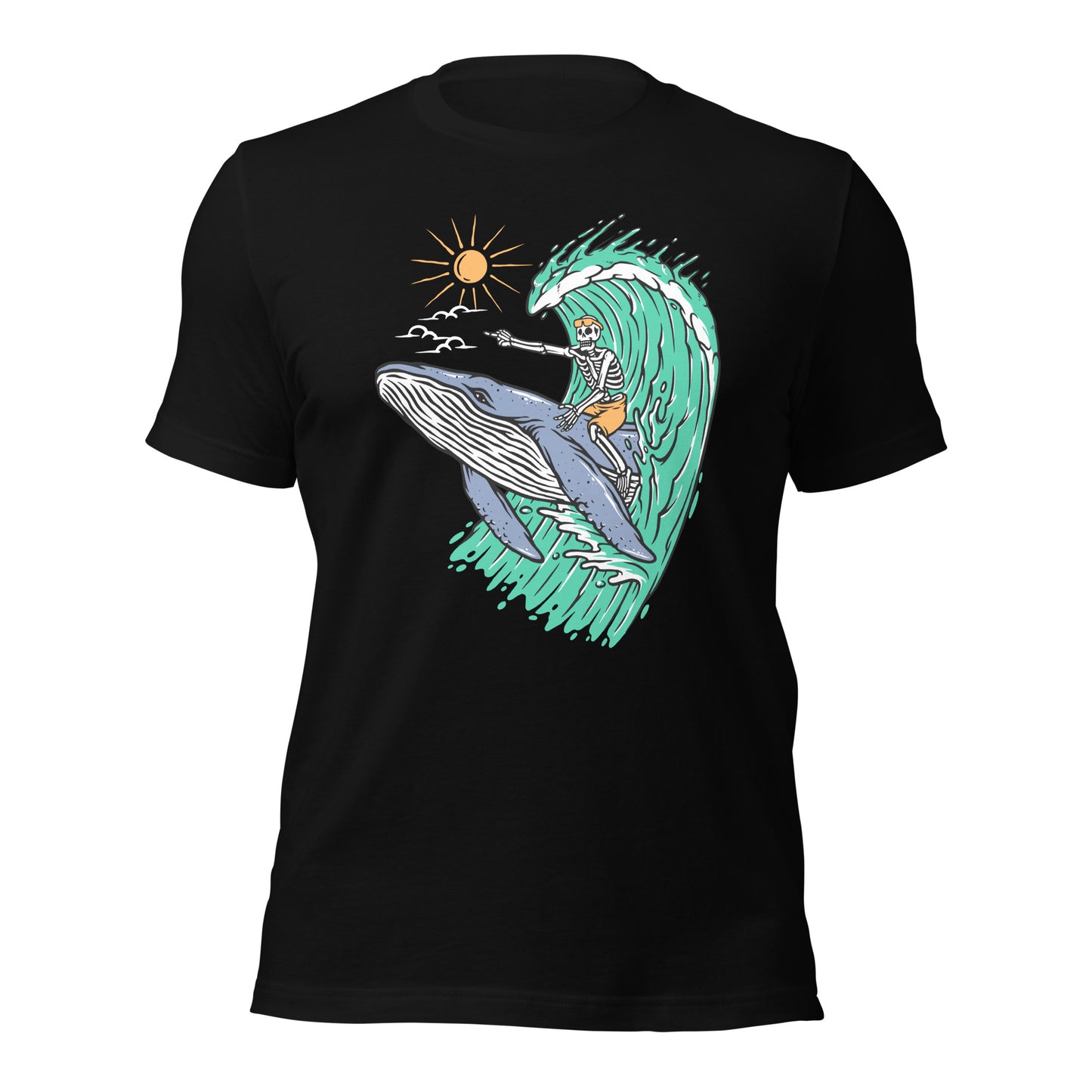 Whale Races, Skeleton Surf Riding a Whale Unisex Hoodie Unisex t-shirt