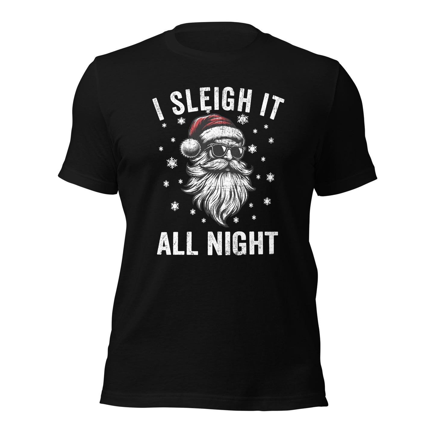 Funny Santa T-Shirt for Adults, "I Sleigh it All Night" Cute & Comfy Shirt, Great Christmas Gift for Him & Her