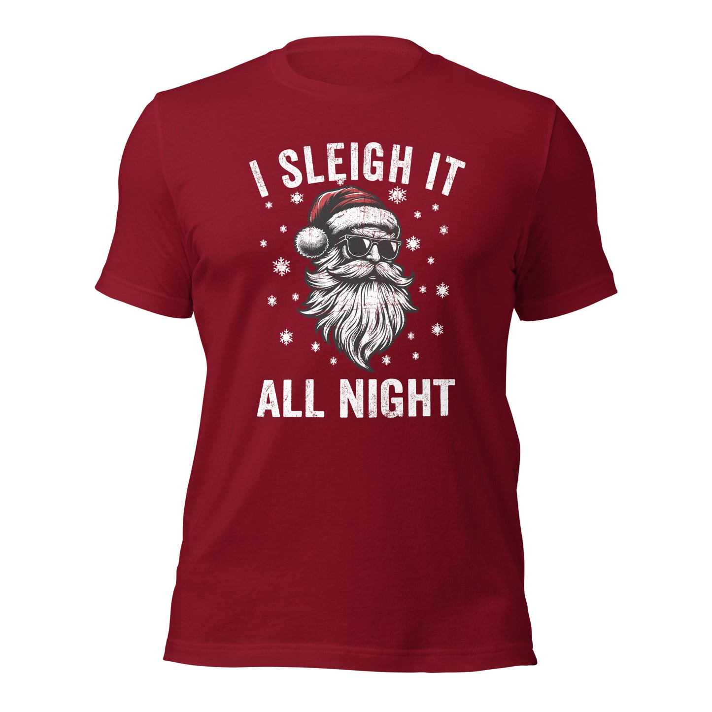 Funny Santa T-Shirt for Adults, "I Sleigh it All Night" Cute & Comfy Shirt, Great Christmas Gift for Him & Her