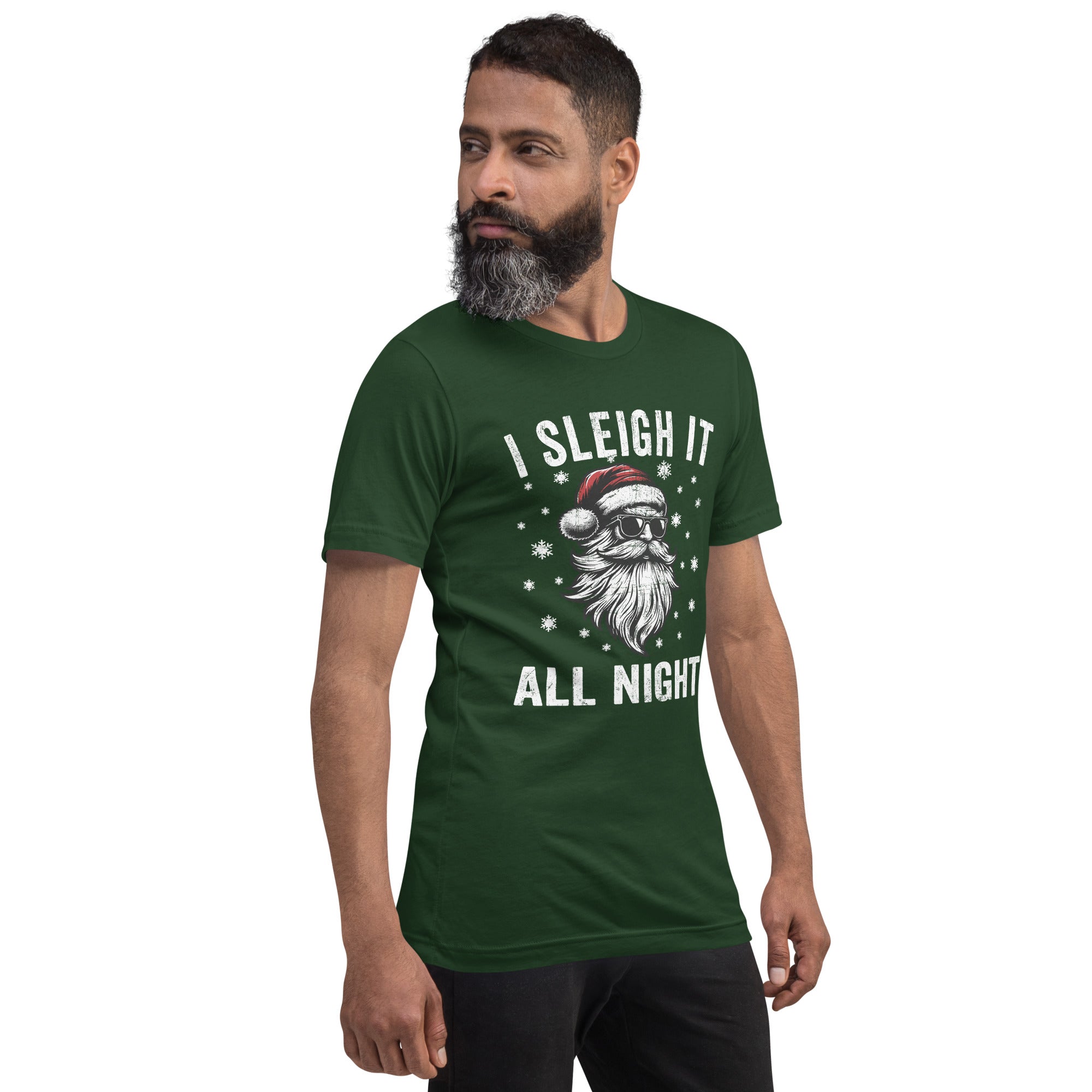 Funny Santa T-Shirt for Adults, "I Sleigh it All Night" Cute & Comfy Shirt, Great Christmas Gift for Him & Her - Captain Woody's Shirts & Beach Club