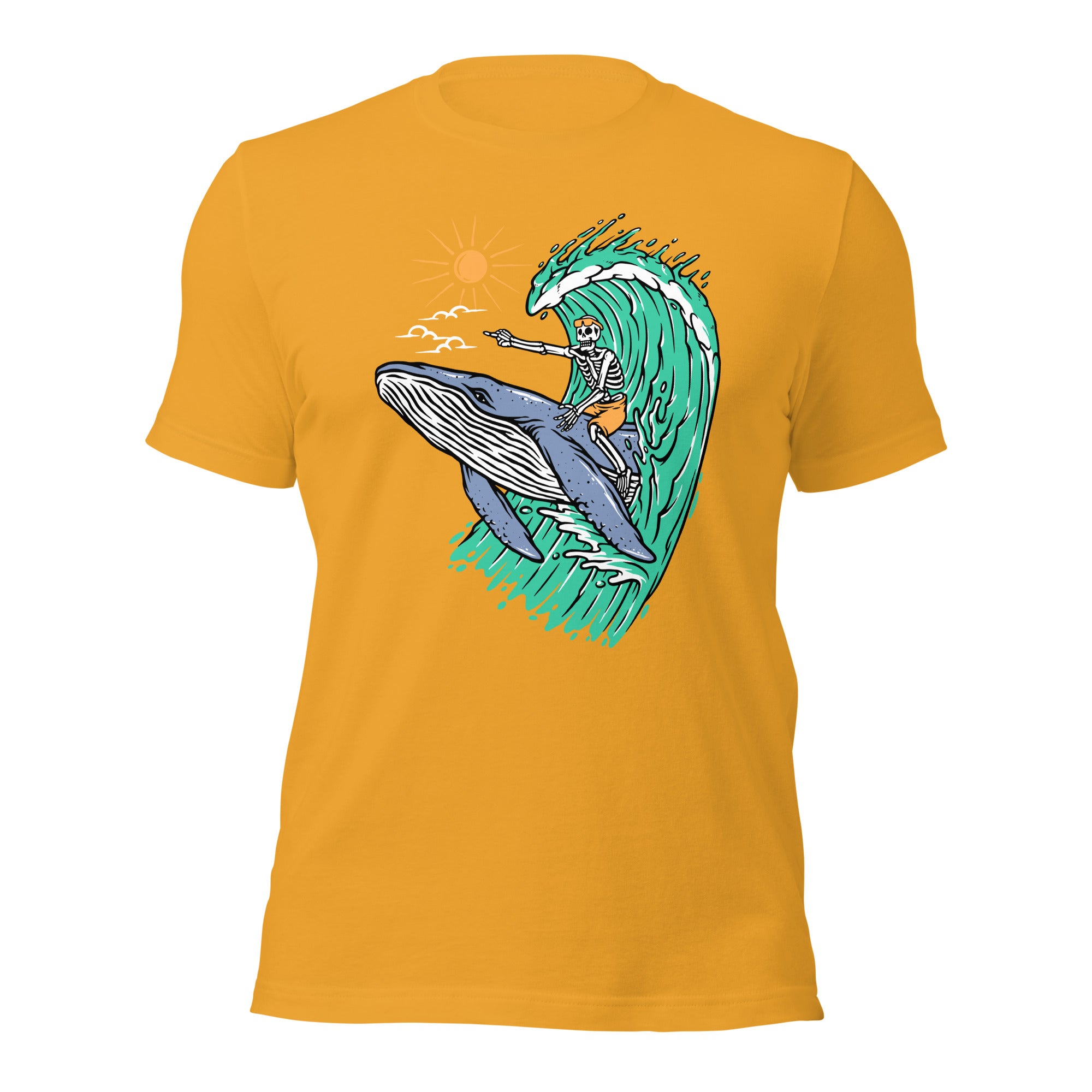 Whale Races, Skeleton Surf Riding a Whale Unisex Hoodie Unisex t-shirt - Captain Woody's Shirts & Beach Club