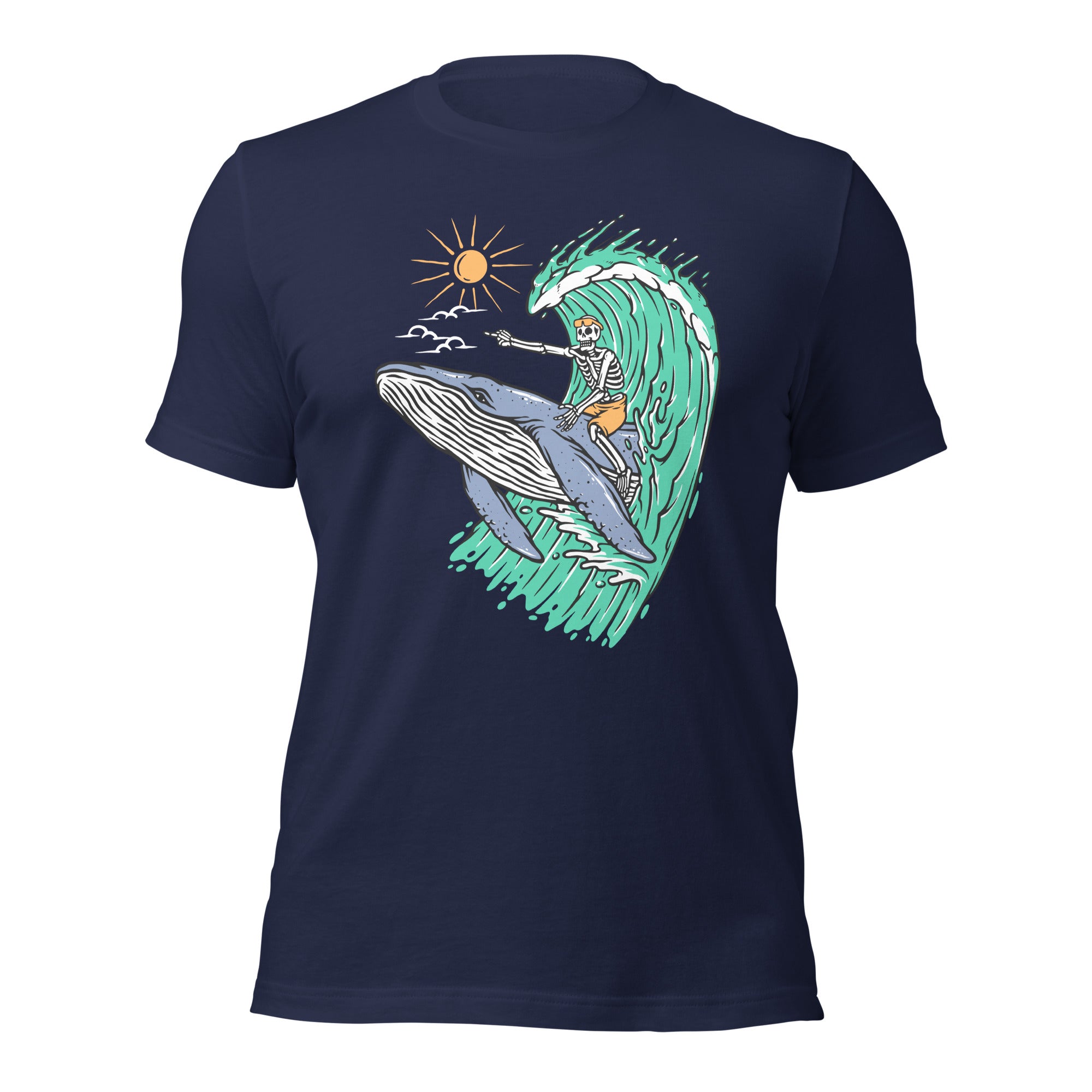 Whale Races, Skeleton Surf Riding a Whale Unisex Hoodie Unisex t-shirt - Captain Woody's Shirts & Beach Club