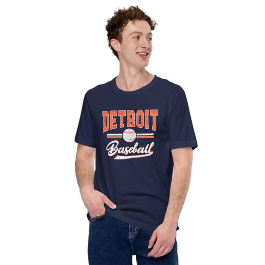 Detroit Baseball Shirt, Distressed Graphic Tee for Fans, Ideal for Casual Wear, Fun Gift for Dad or Friends Unisex t-shirt