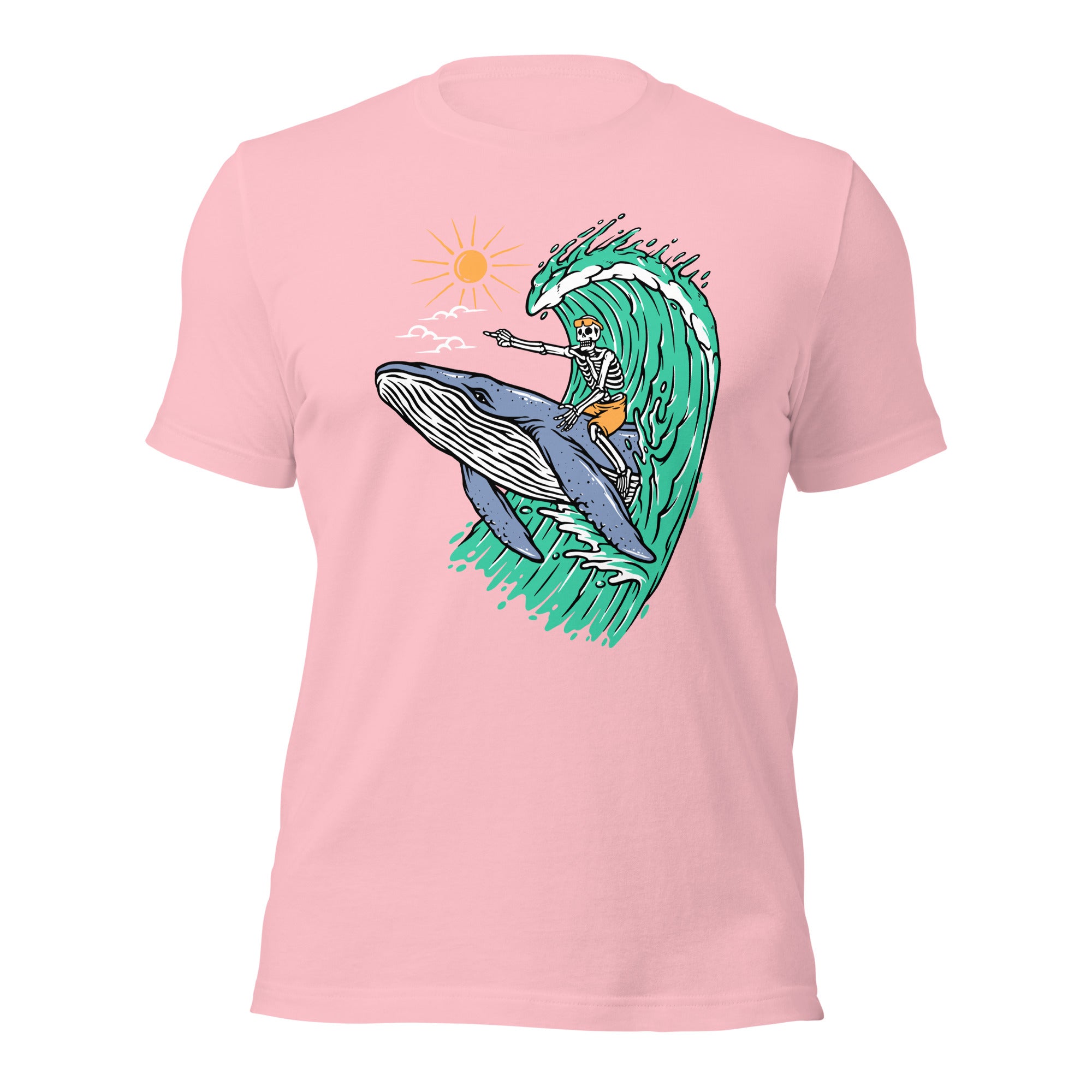 Whale Races, Skeleton Surf Riding a Whale Unisex Hoodie Unisex t-shirt - Captain Woody's Shirts & Beach Club