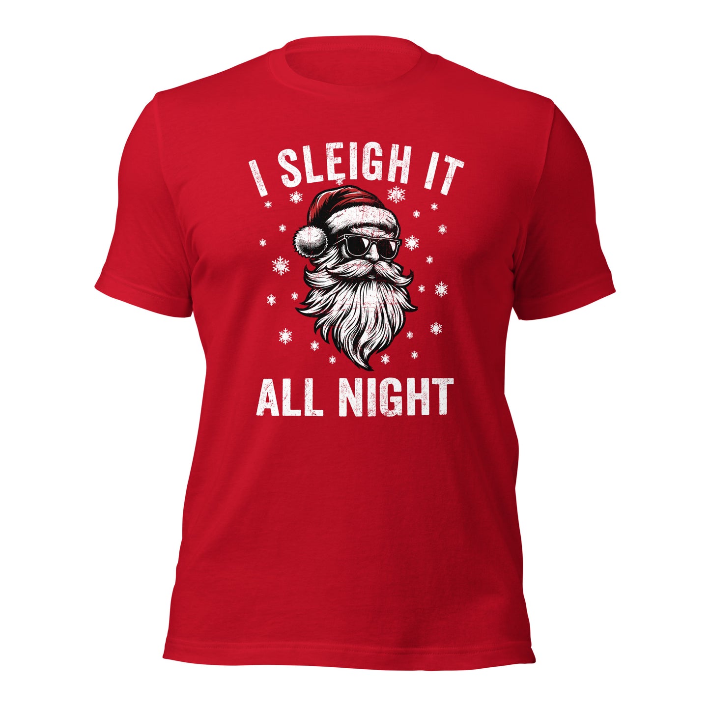 Funny Santa T-Shirt for Adults, "I Sleigh it All Night" Cute & Comfy Shirt, Great Christmas Gift for Him & Her