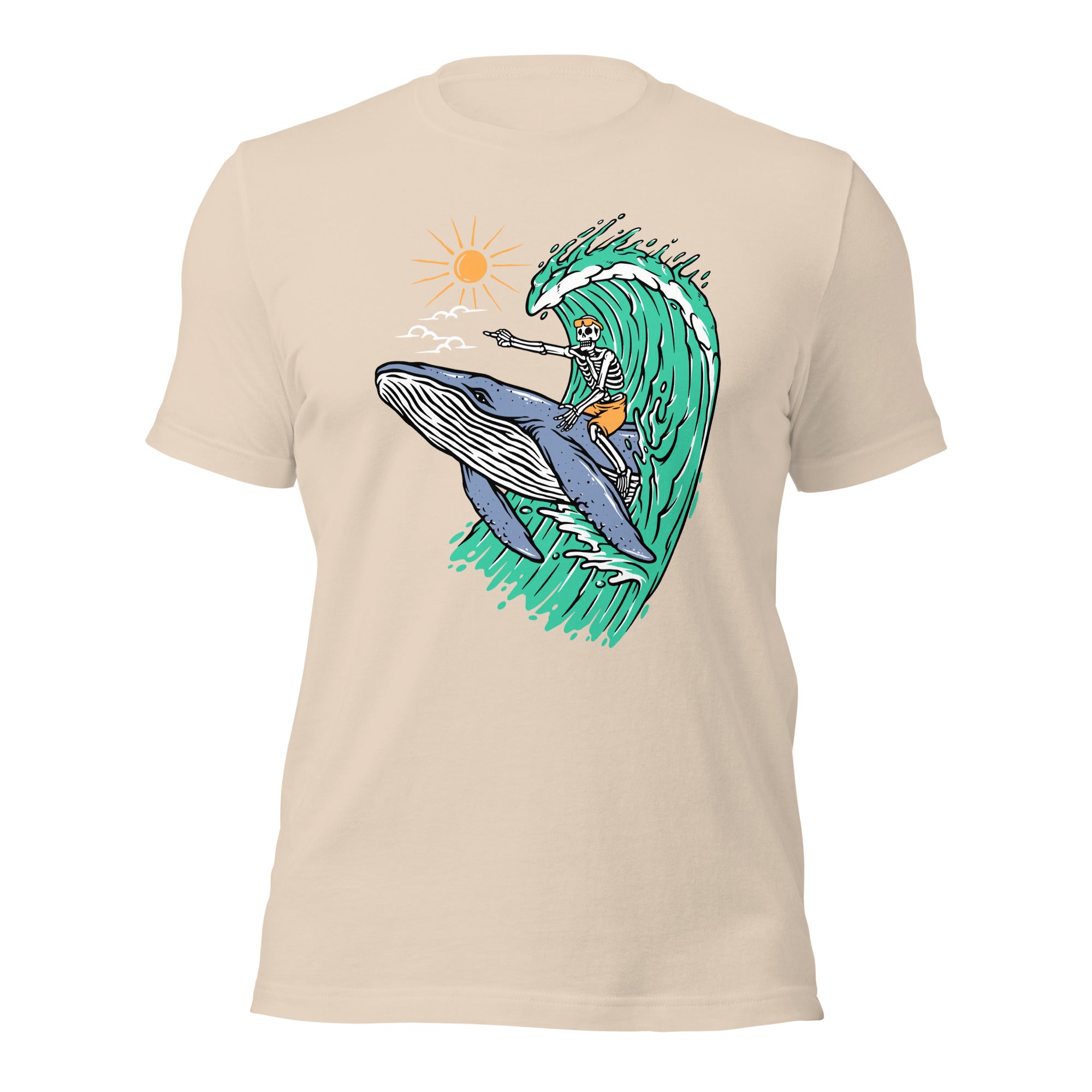 Whale Races, Skeleton Surf Riding a Whale Unisex Hoodie Unisex t-shirt - Captain Woody's Shirts & Beach Club