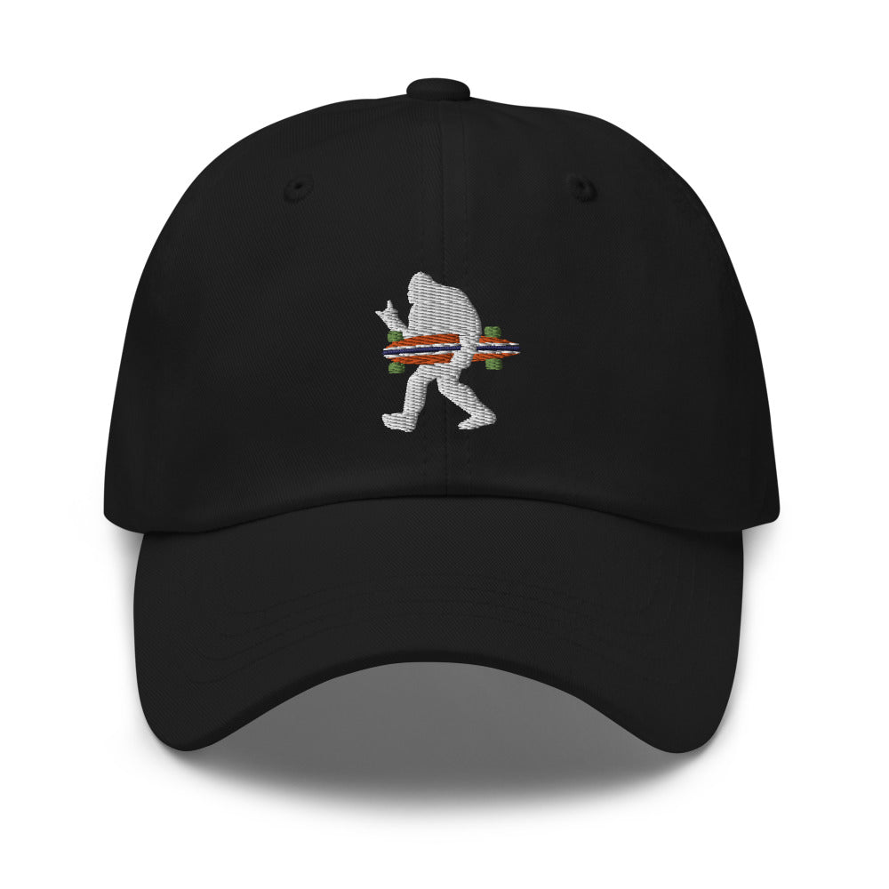 Cool Bigfoot Carrying a Longboard Cap - Captain Woody's Shirts & Beach Club