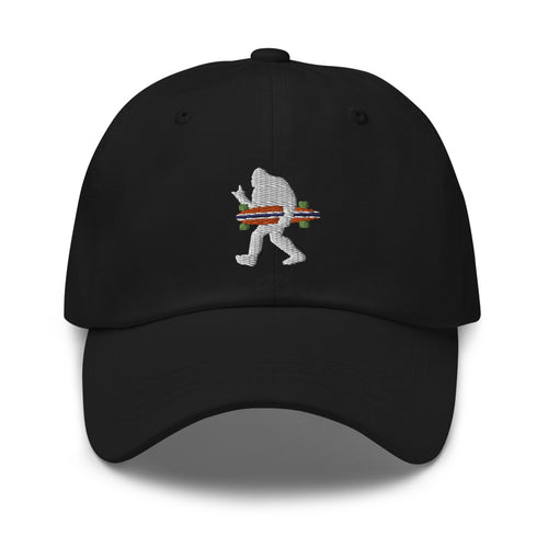 Cool Bigfoot Carrying a Longboard Cap - Captain Woody's Shirts & Beach Club