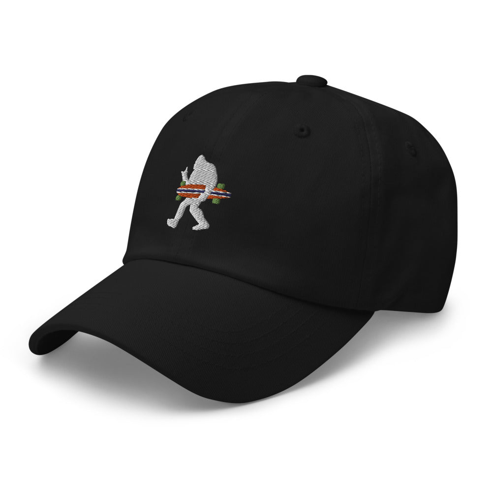 Cool Bigfoot Carrying a Longboard Cap - Captain Woody's Shirts & Beach Club