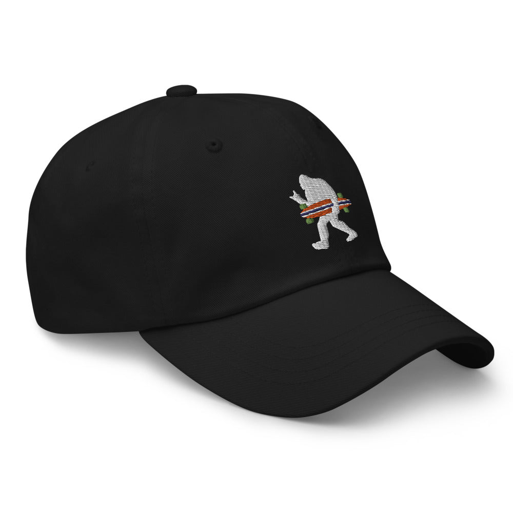 Cool Bigfoot Carrying a Longboard Cap - Captain Woody's Shirts & Beach Club
