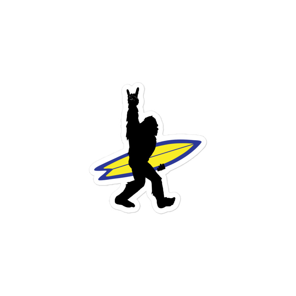 Rock and Roll Bigfoot with Surfboard Sticker - Captain Woody's Shirts & Beach Club
