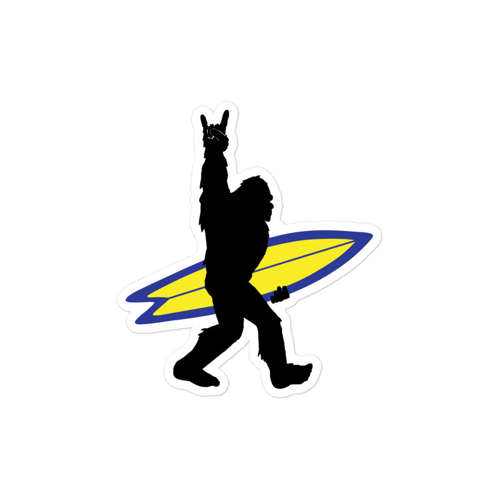 Rock and Roll Bigfoot with Surfboard Sticker - Captain Woody's Shirts & Beach Club