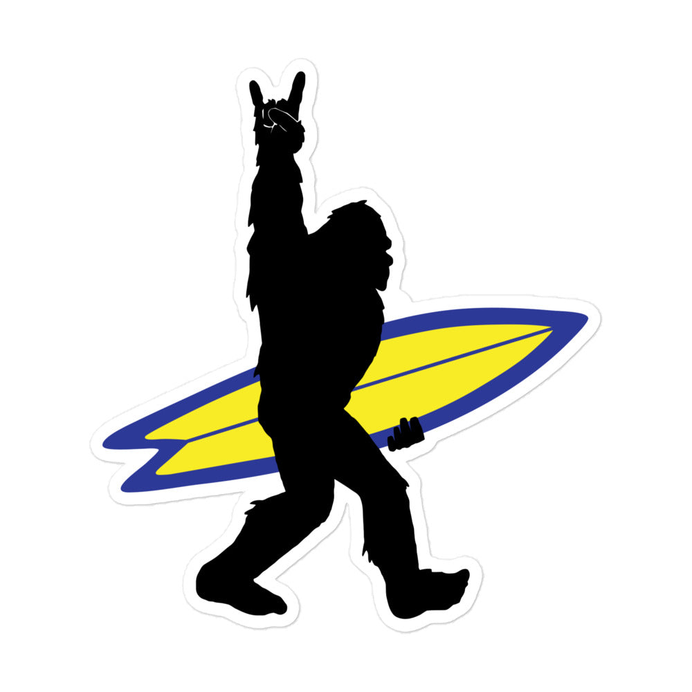 Rock and Roll Bigfoot with Surfboard Sticker - Captain Woody's Shirts & Beach Club