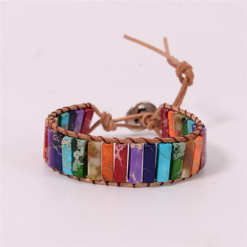 Boho Natural Jasper stone and Leather Wrap, Chakra Power Bracelet - Captain Woody's Beach Club