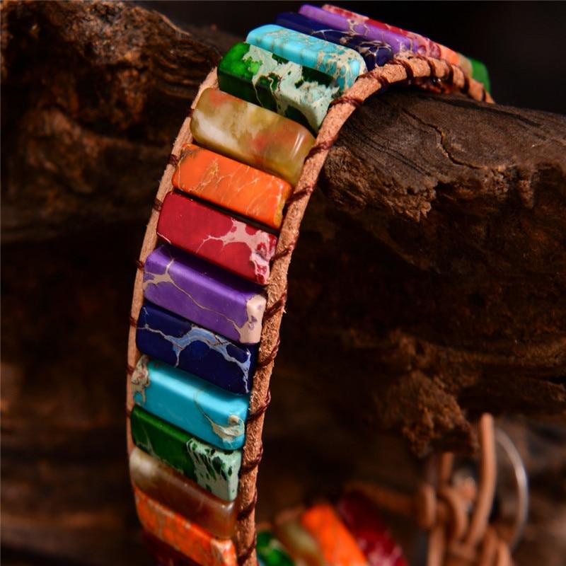 Boho Natural Jasper stone and Leather Wrap, Chakra Power Bracelet - Captain Woody's Beach Club