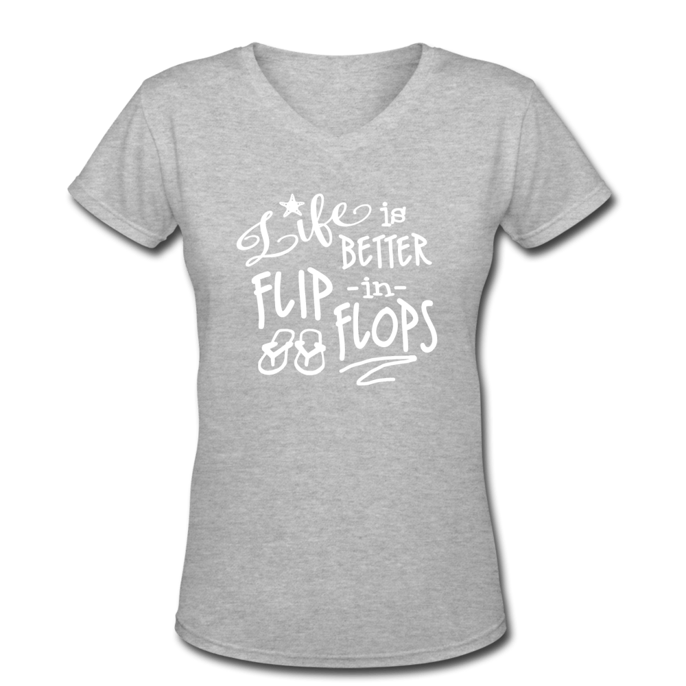Life is Better in Flip Flops Women's V-Neck Beach Shirt - Captain Woody's Locker